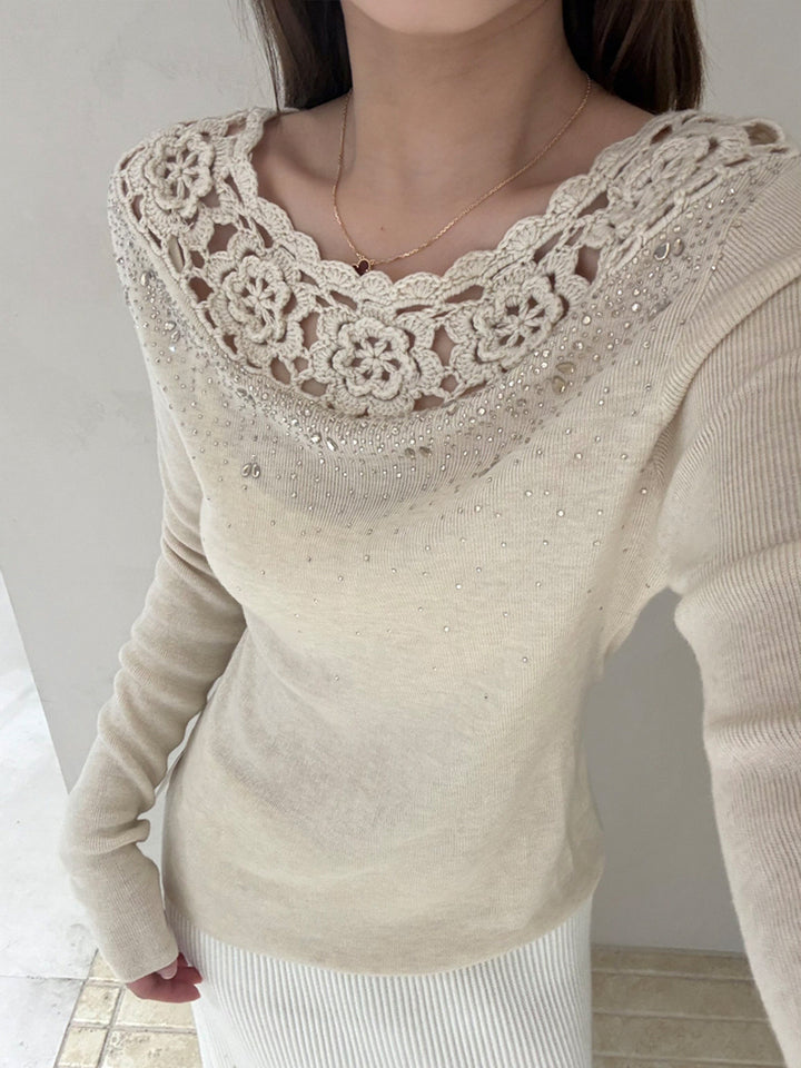 【tops】レースネックニットトップス Q9128