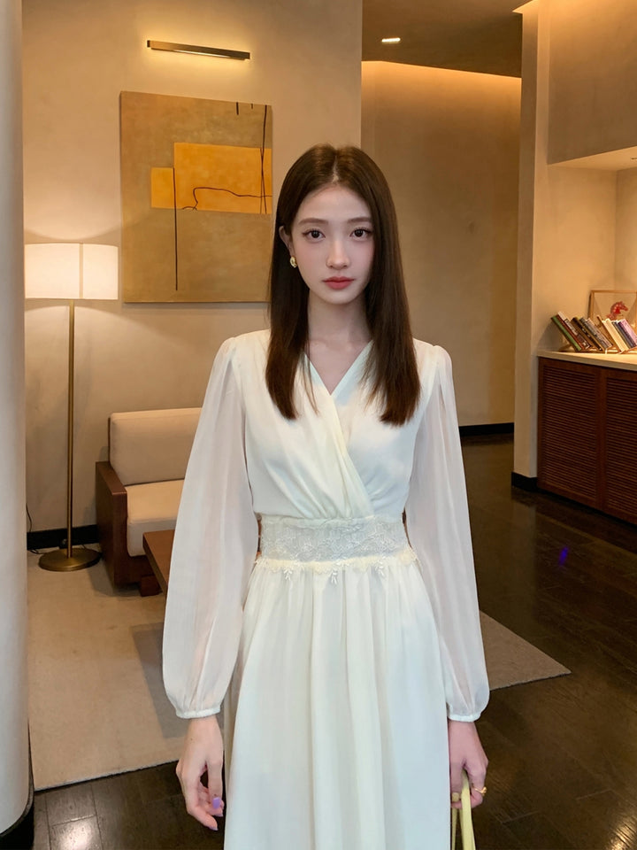 【dress】レースドッキングロングワンピース Q8932
