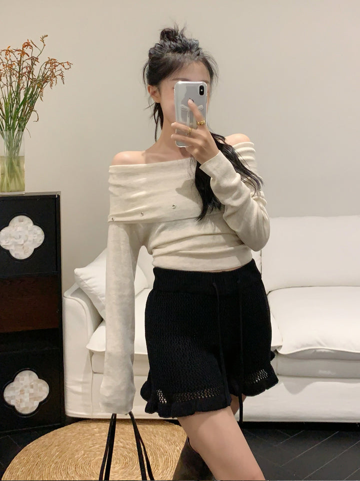 【bottoms】3色展開ニットショートパンツ Q9046