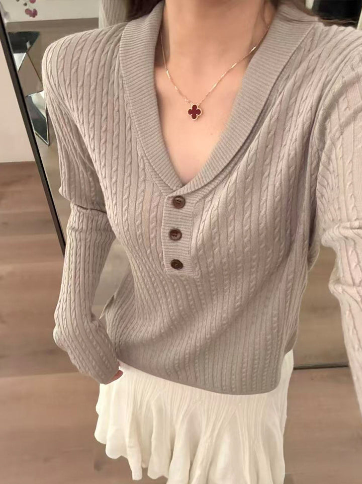 【tops】折り襟ニットトップス Q9142