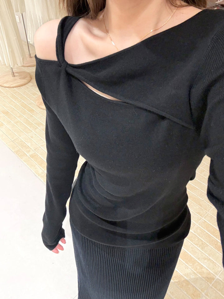 【tops】オープンショルダーニットトップス Q9075