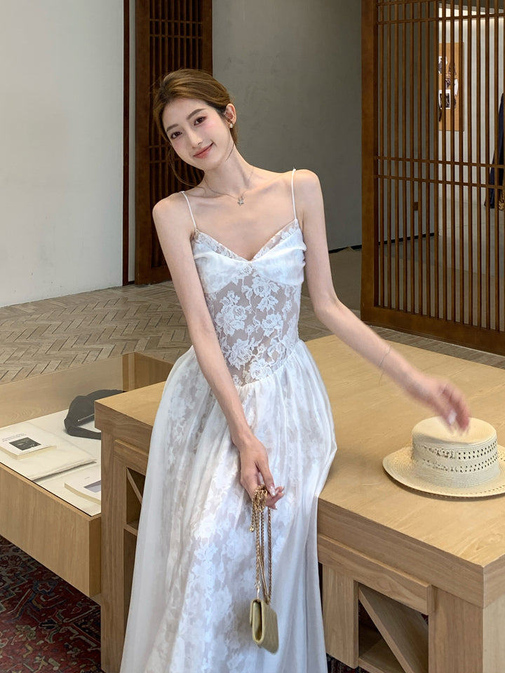 【dress】レースドッキングロングキャミワンピース Q8659