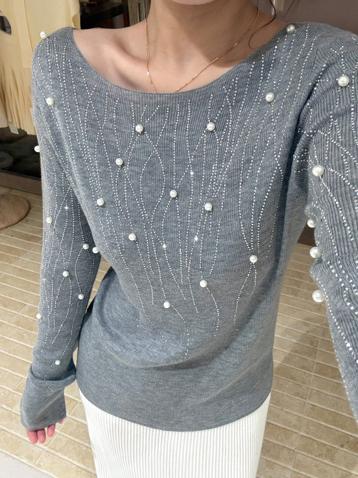 【tops】パール付きニットトップス Q9134