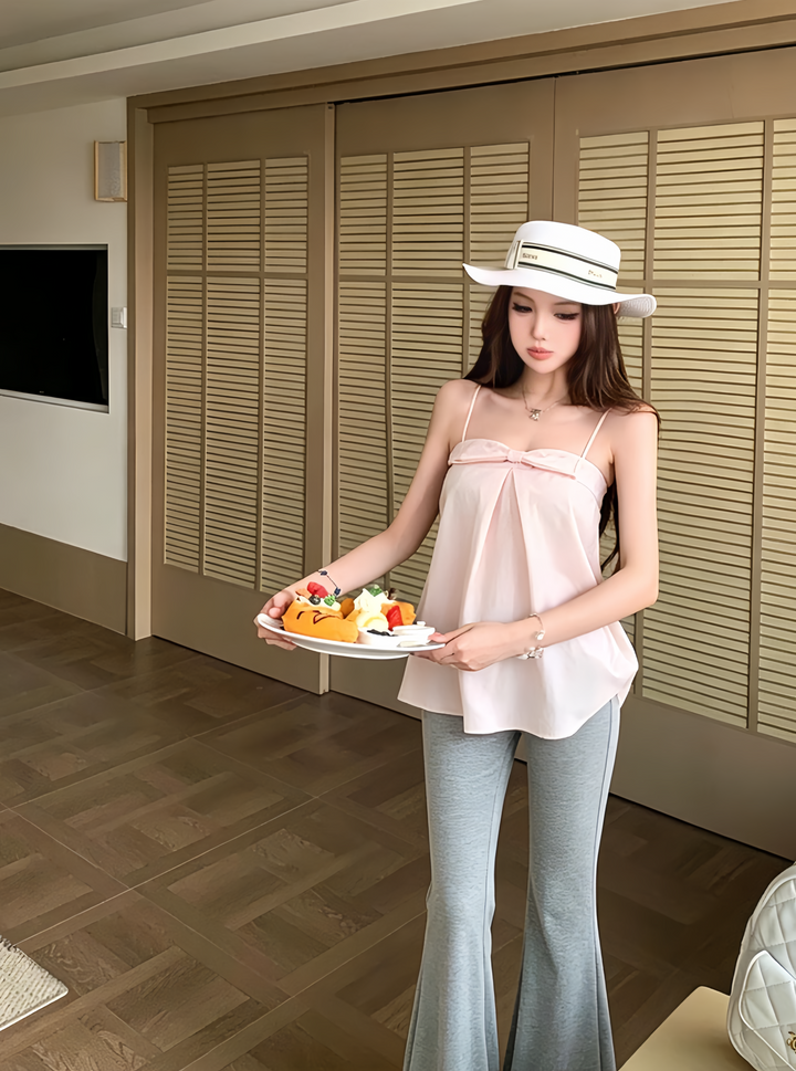 【tops】リボン付きフレアキャミソール Q8584