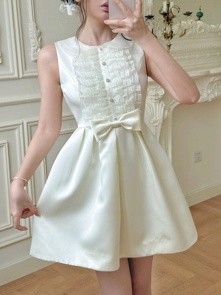 【dress】ノースリーブレースギャザーフリルワンピース Q8700