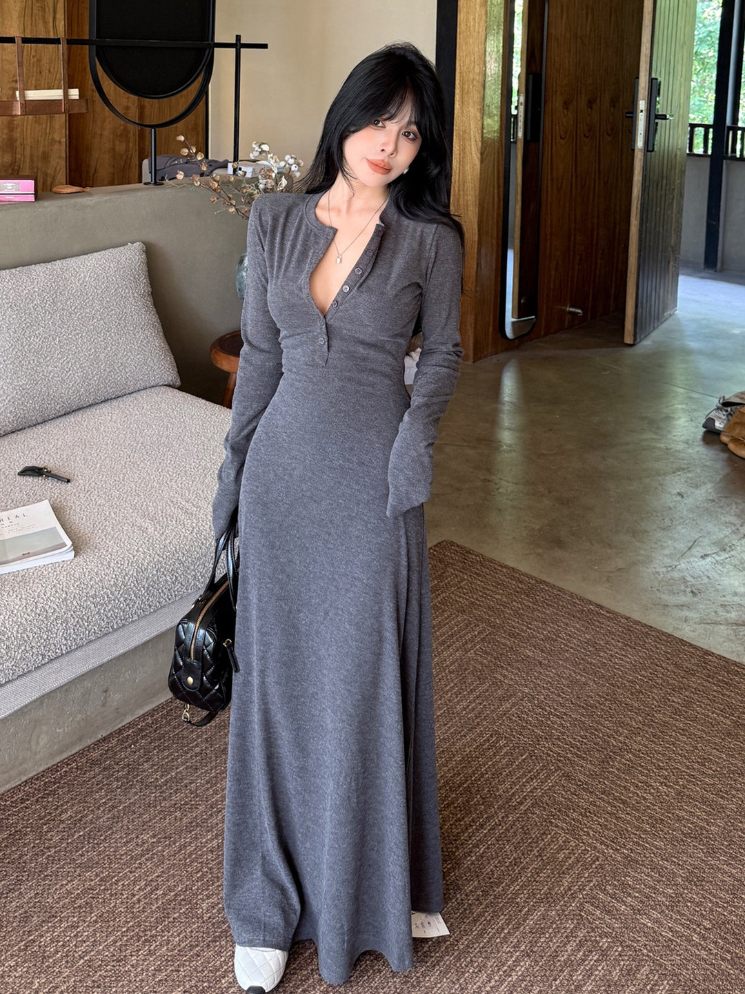 【dress】ロングニットワンピース Q9221