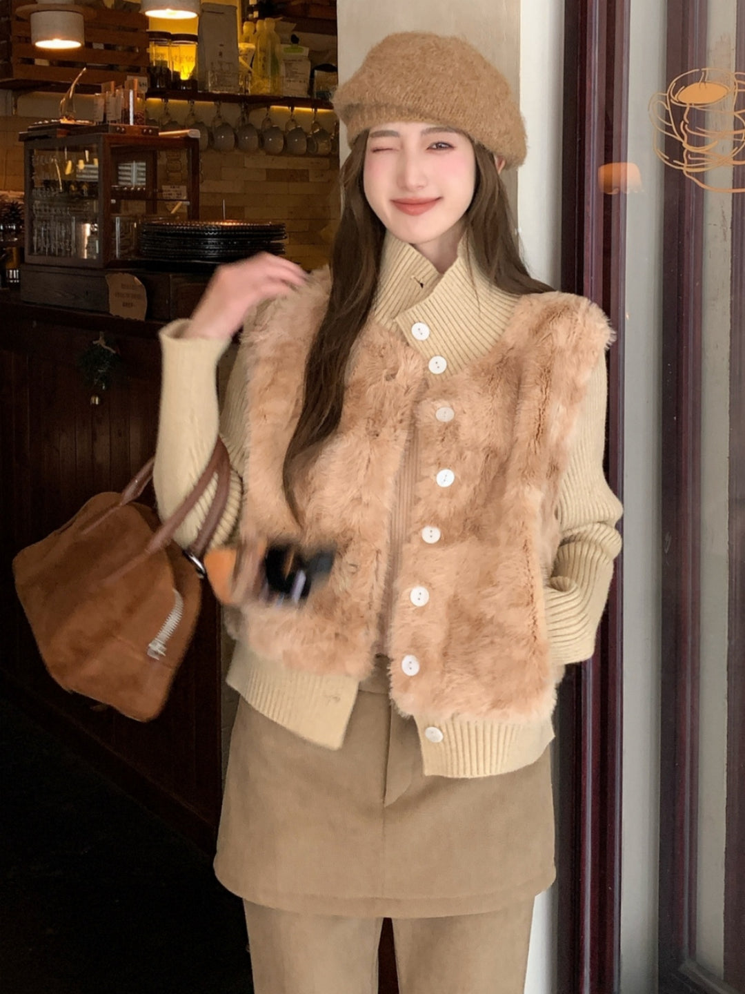 【outer】ファードッキングニットカーディガン Q9268