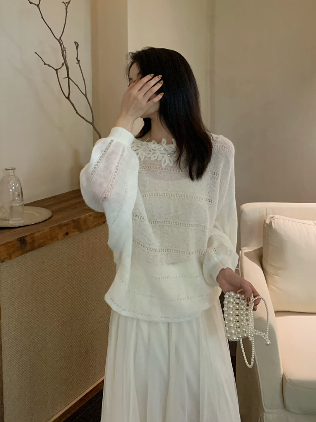 【tops】レースドッキングニットトップス Q8973