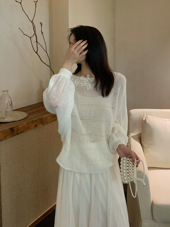 【tops】レースドッキングニットトップス Q8973