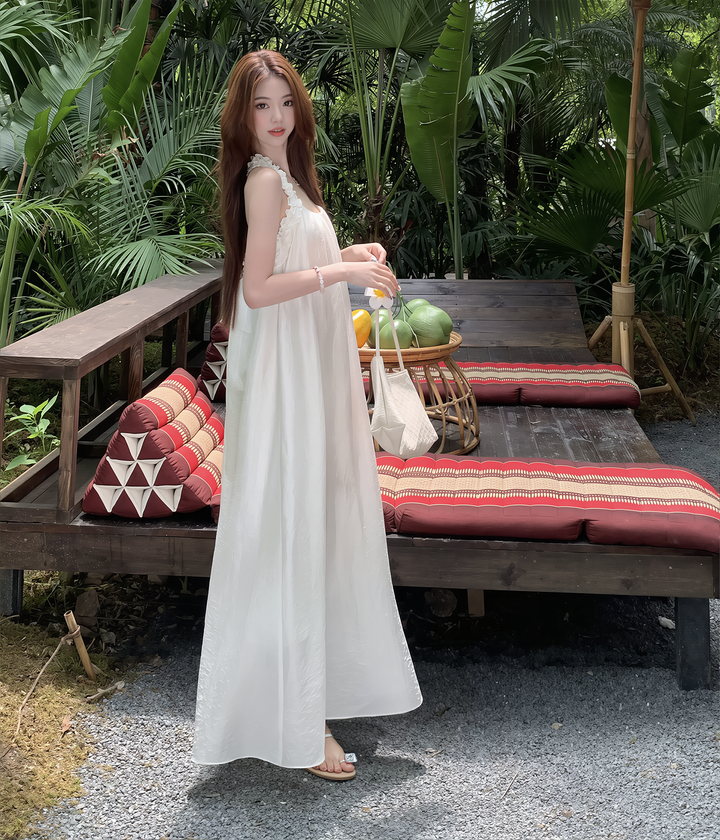 【dress】ノースリーブＴストラップバックロングワンピース Q8593