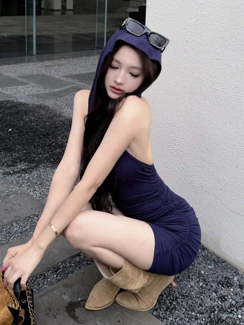 【dress】ノースリーブフード付きギャザーワンピース Q8623