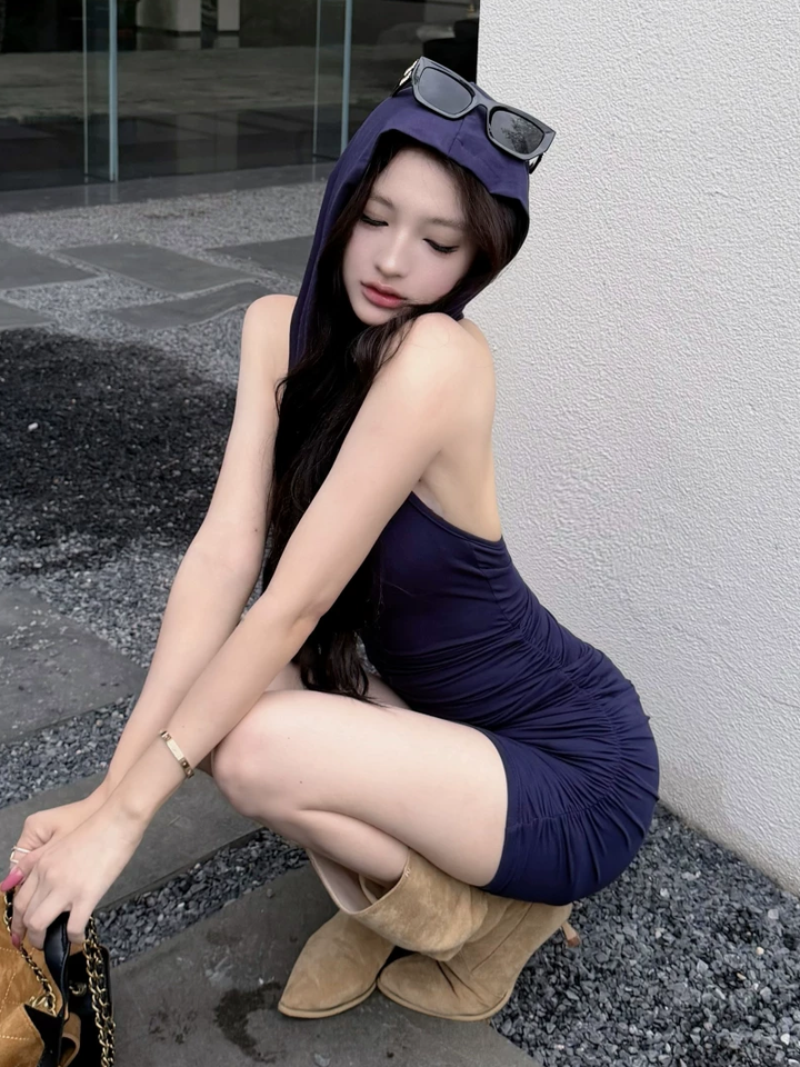 【dress】ノースリーブフード付きギャザーワンピース Q8623