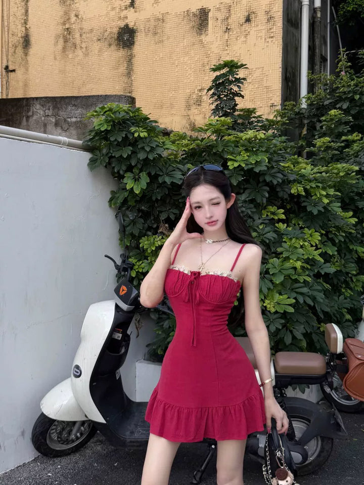 【dress】レースドッキングミニキャミワンピース Q8640