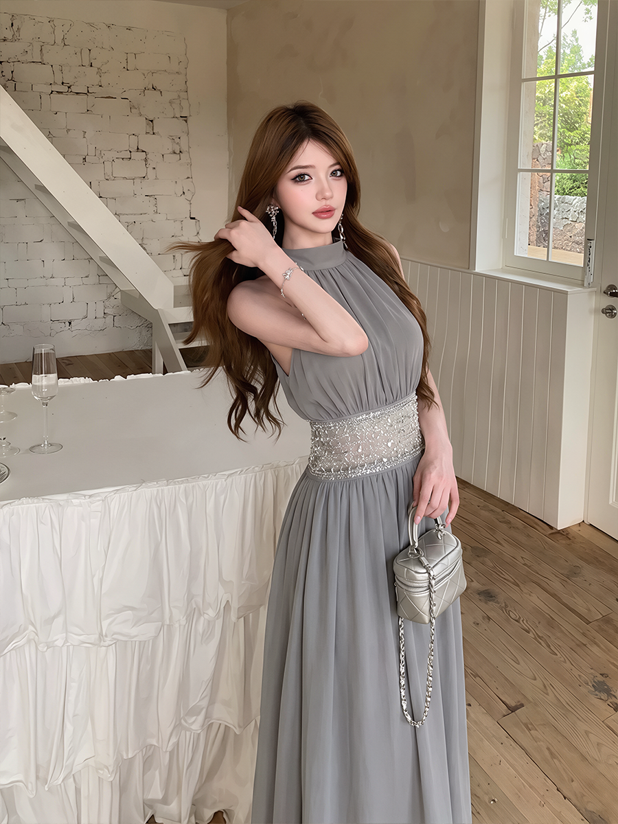 【dress】ノースリーブレースドッキングドワンピース Q8635