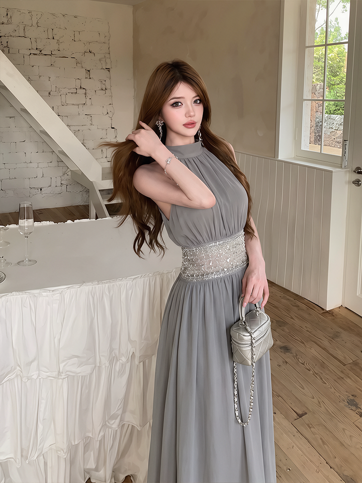 【dress】ノースリーブレースドッキングドワンピース Q8635