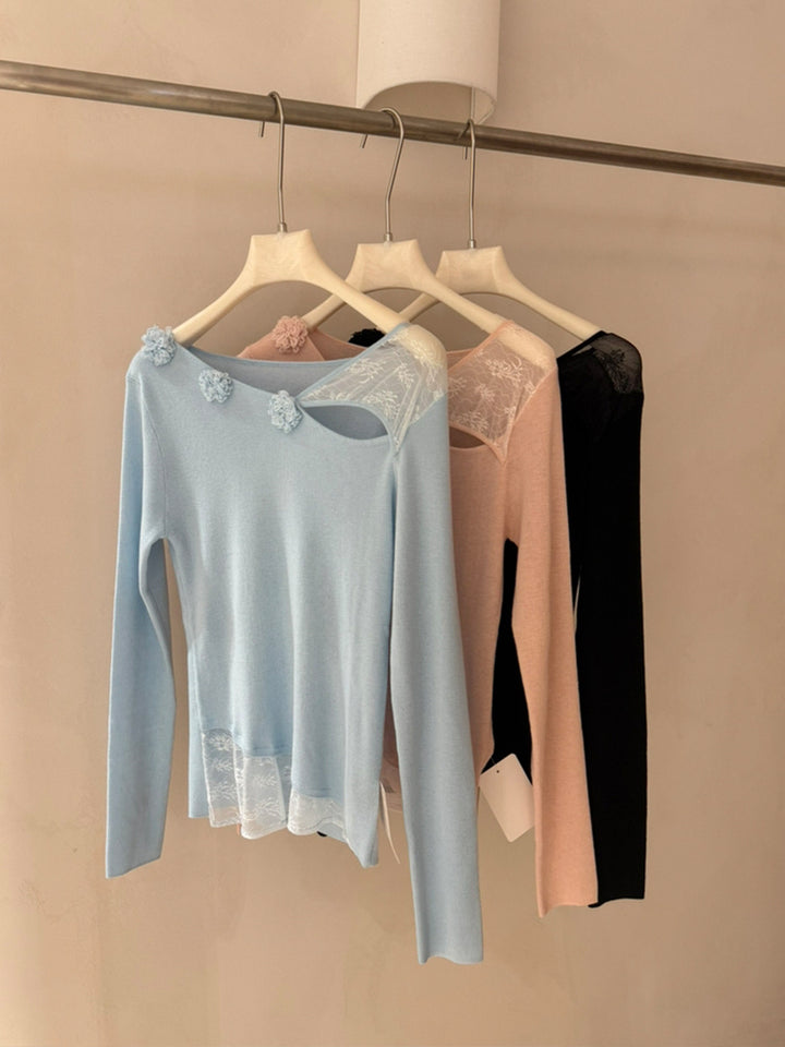 【tops】立体フラワー付きレースドッキングトップス Q9125
