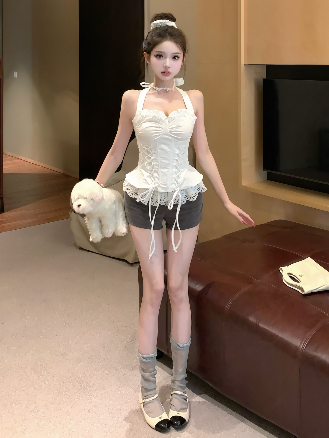 【tops】ホルターネックギャザーフリルトップス Q8590