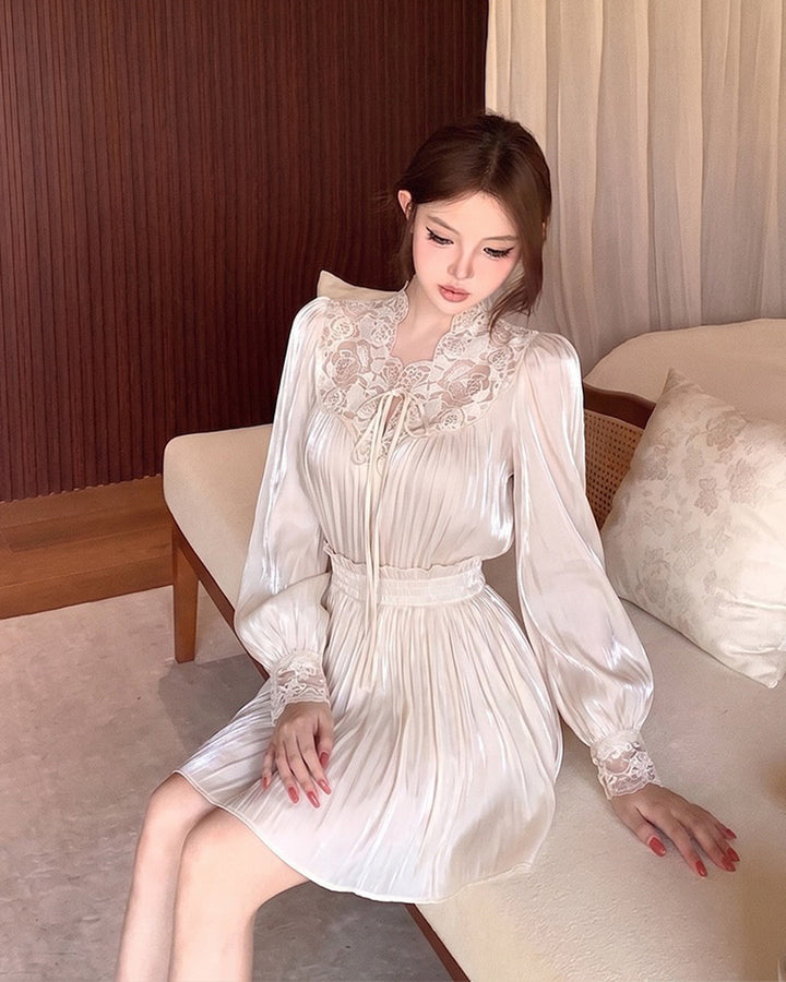 【set】レースドッキングトップス×ミニスカートセット Q9009