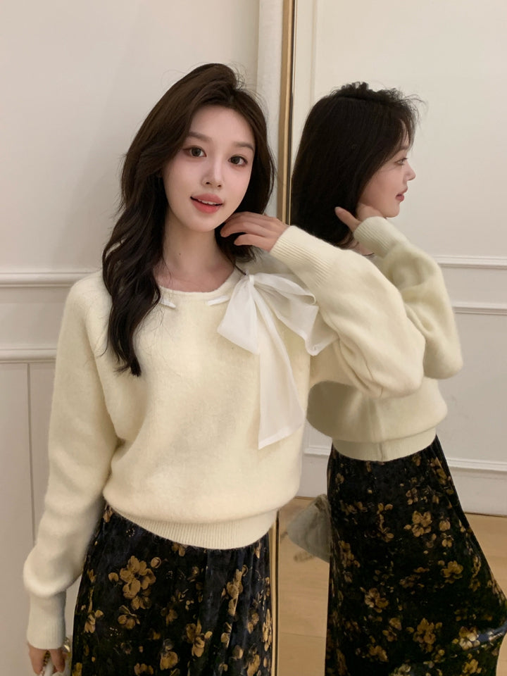【tops】ビッグリボン付きニットトップス Q9243