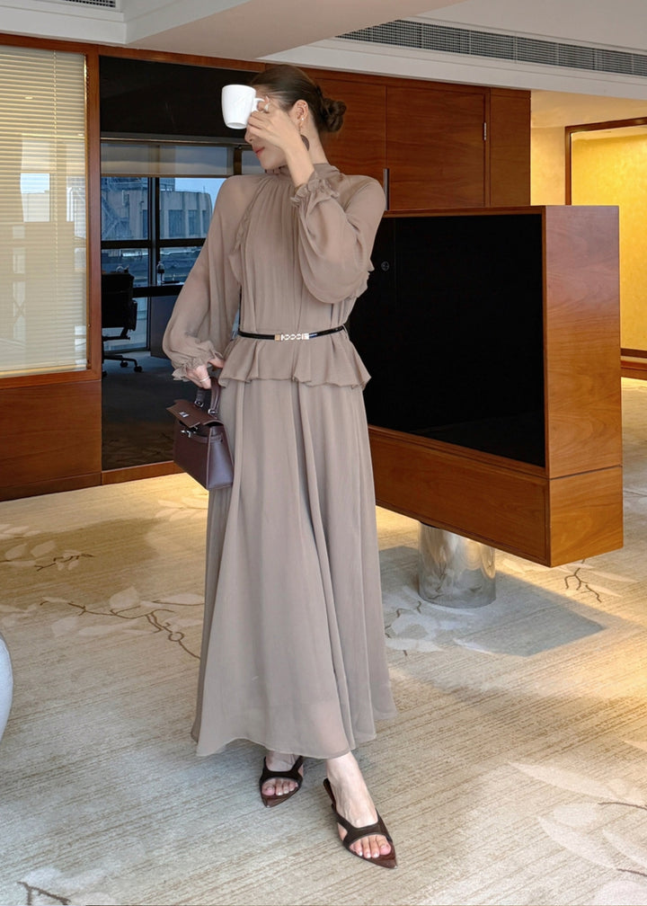 【dress】ベルト付きバックリボンロングワンピース Q8984