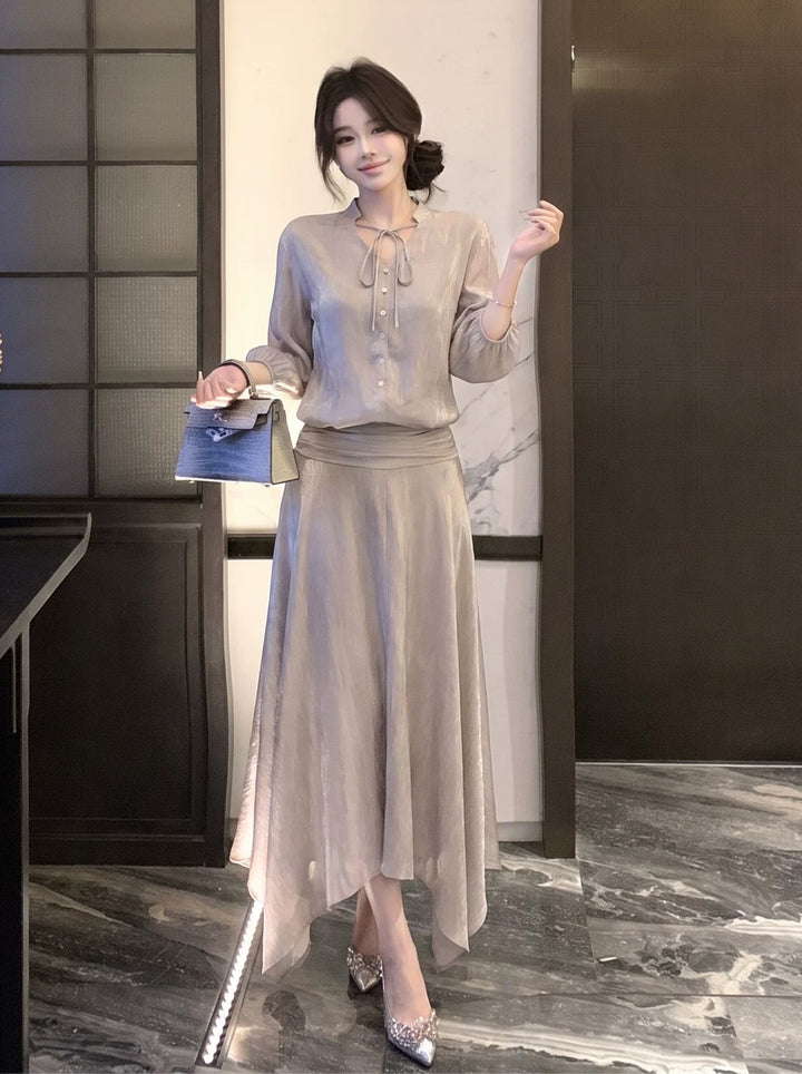 【dress】七分袖リボン付きワンピース Q8917