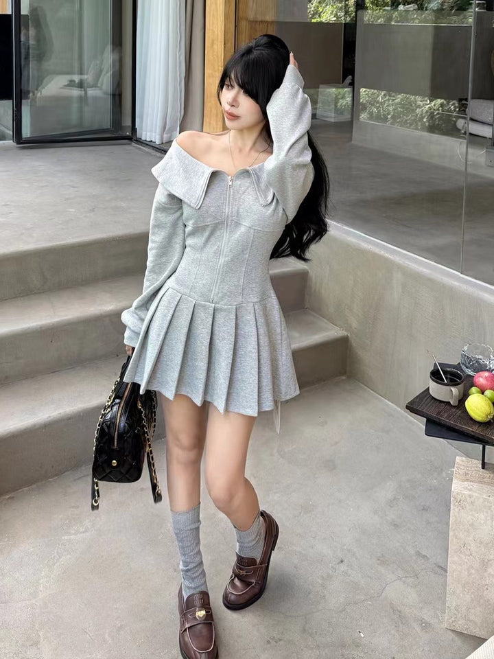 【dress】オフショルダーパーカーワンピース Q9030