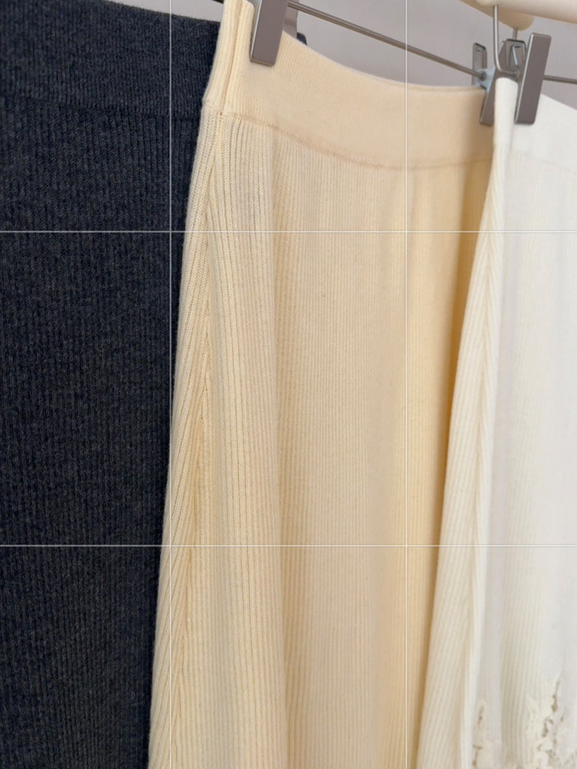 【bottoms】レースドッキングニットロングスカート Q9149