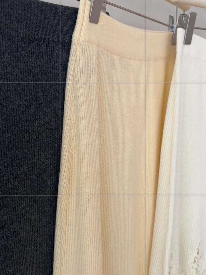 【bottoms】レースドッキングニットロングスカート Q9149
