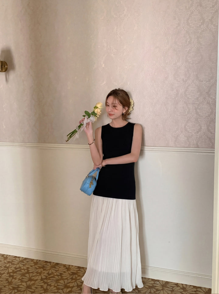 【dress】ノースリーブフェイクレイヤードワンピース Q8697