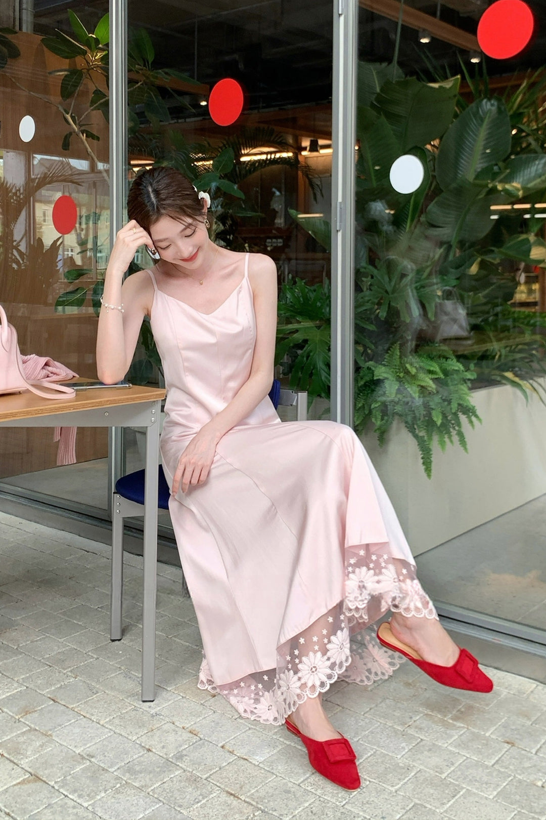 【dress】レースドッキングロングキャミワンピース Q8680
