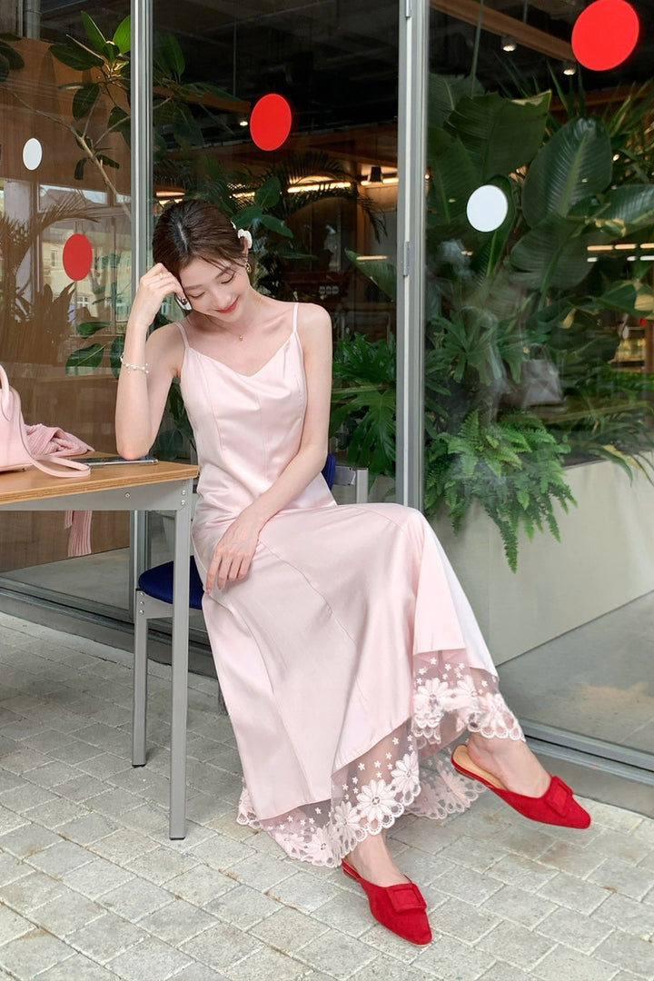 【dress】レースドッキングロングキャミワンピース Q8680