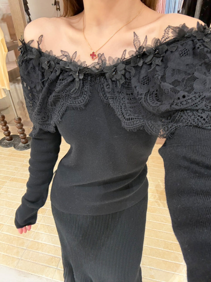 【tops】レースドッキングニットトップス Q9140