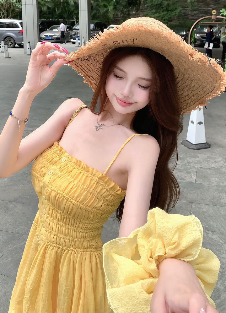 【dress】ギャザーフリルキャミワンピース Q8602