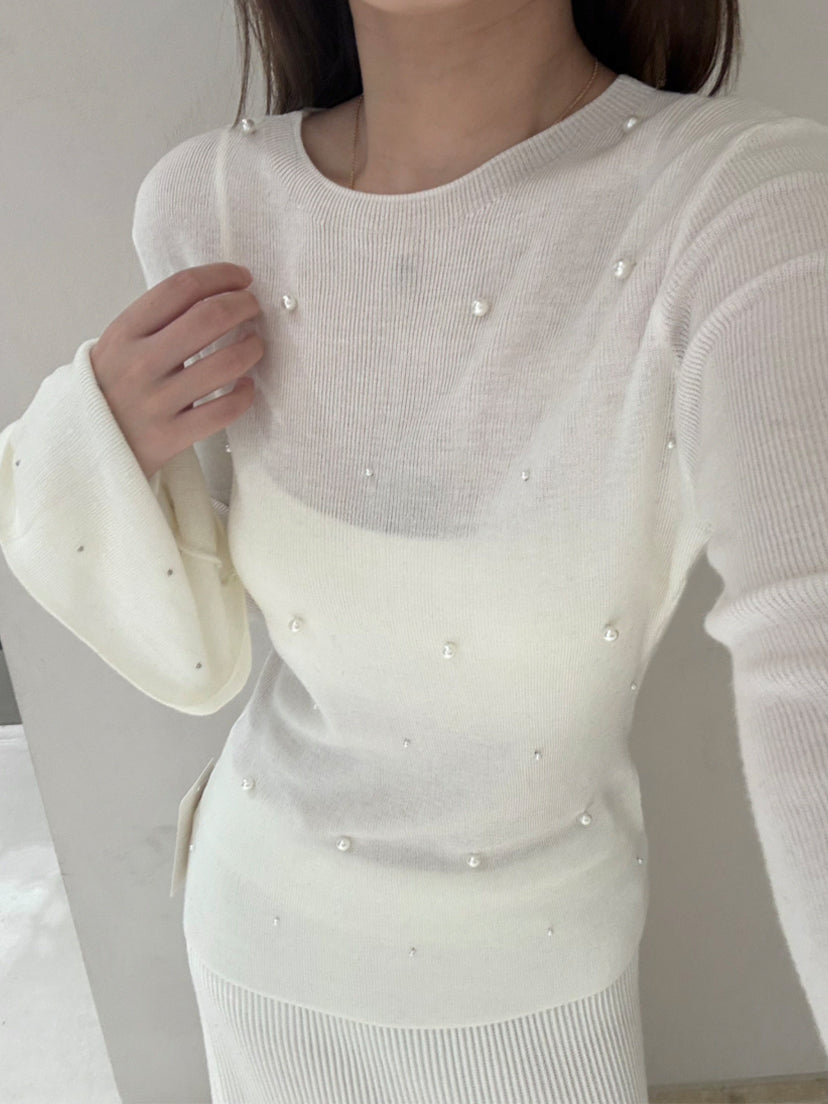 【tops】パール付きベルカフスニットトップス Q9127