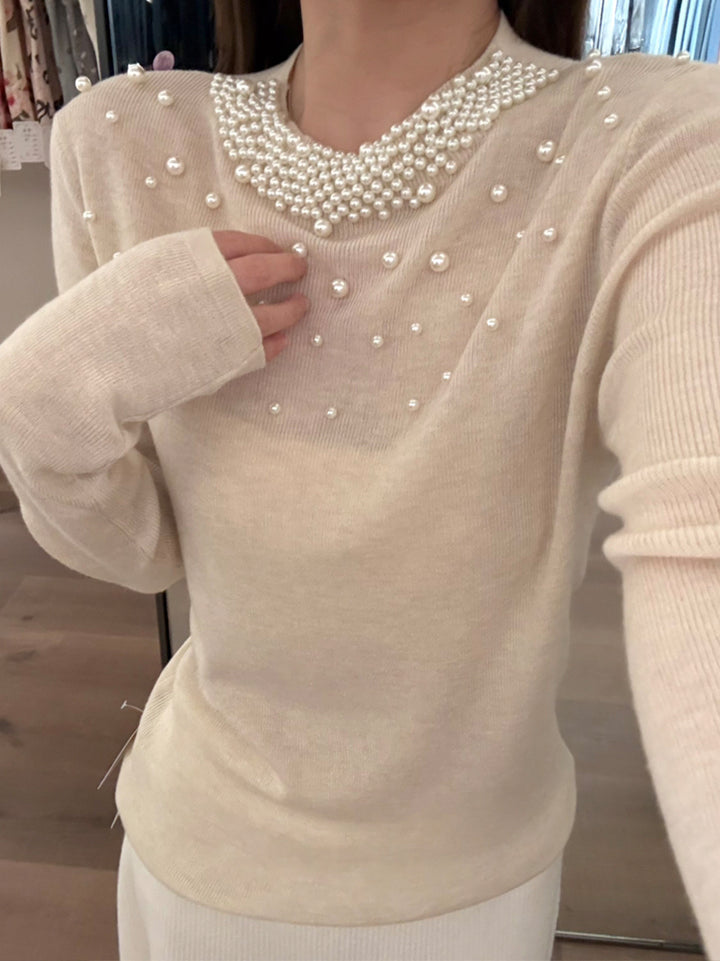 【tops】パール付きニットトップス Q9139