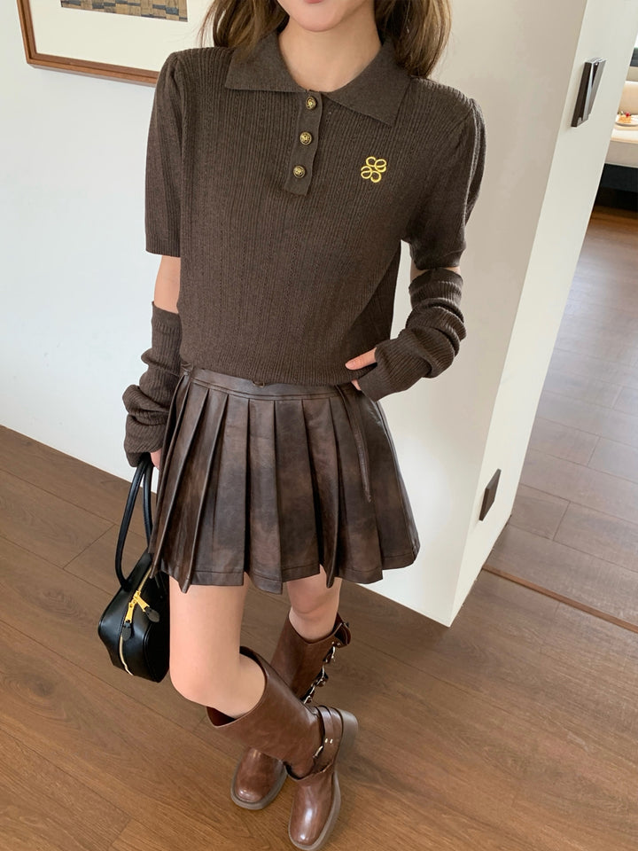 【tops】アームカバー付きニットポロシャツ Q8949