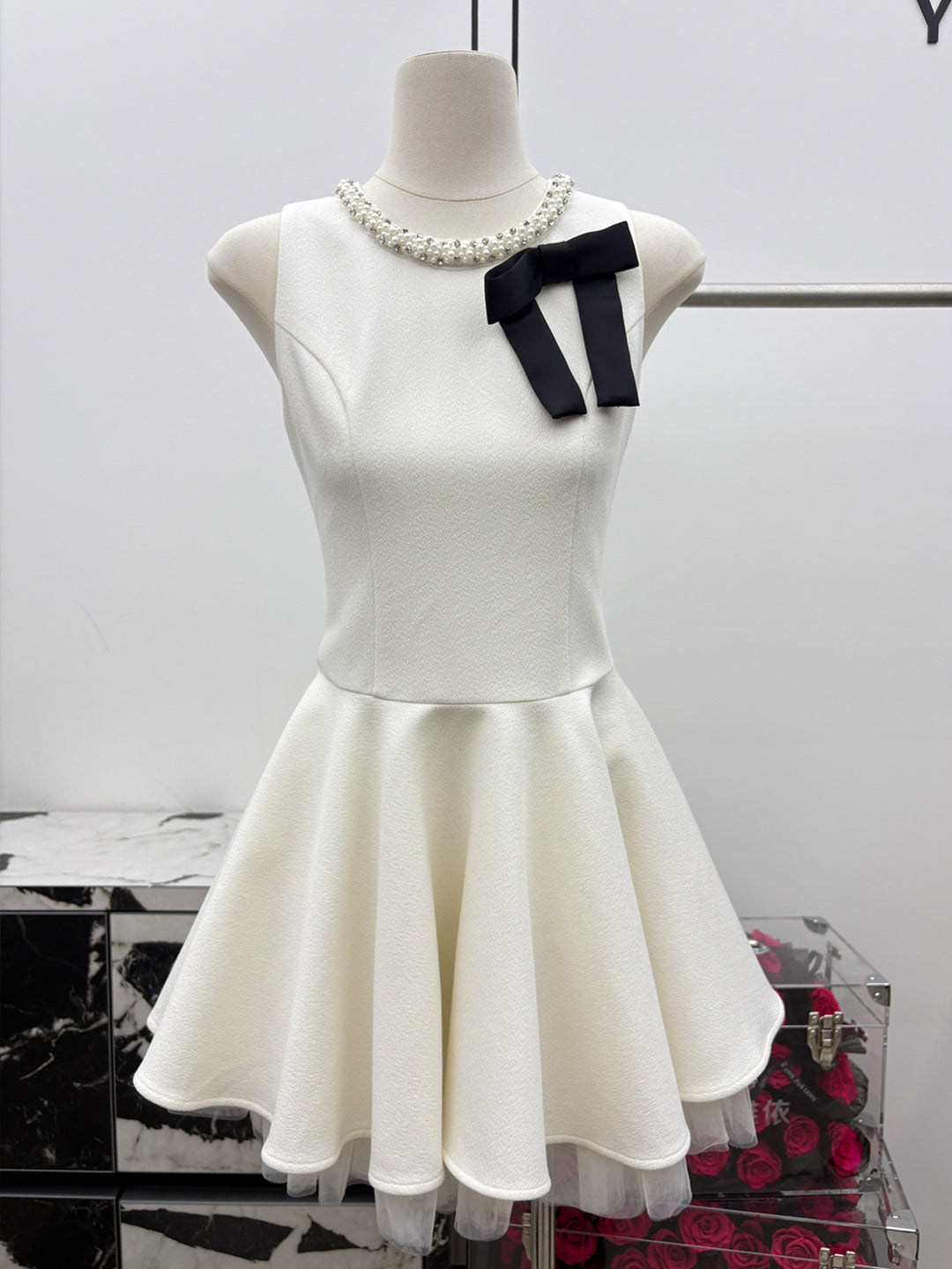 【dress】リボン付きノースリーブAラインワンピース Q8753
