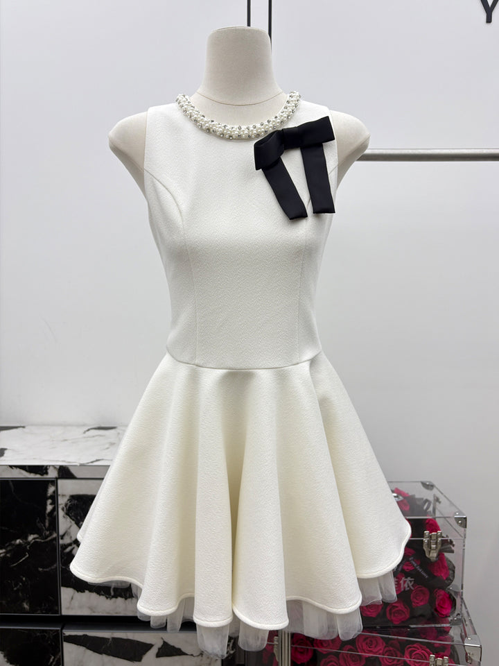 【dress】リボン付きノースリーブAラインワンピース Q8753