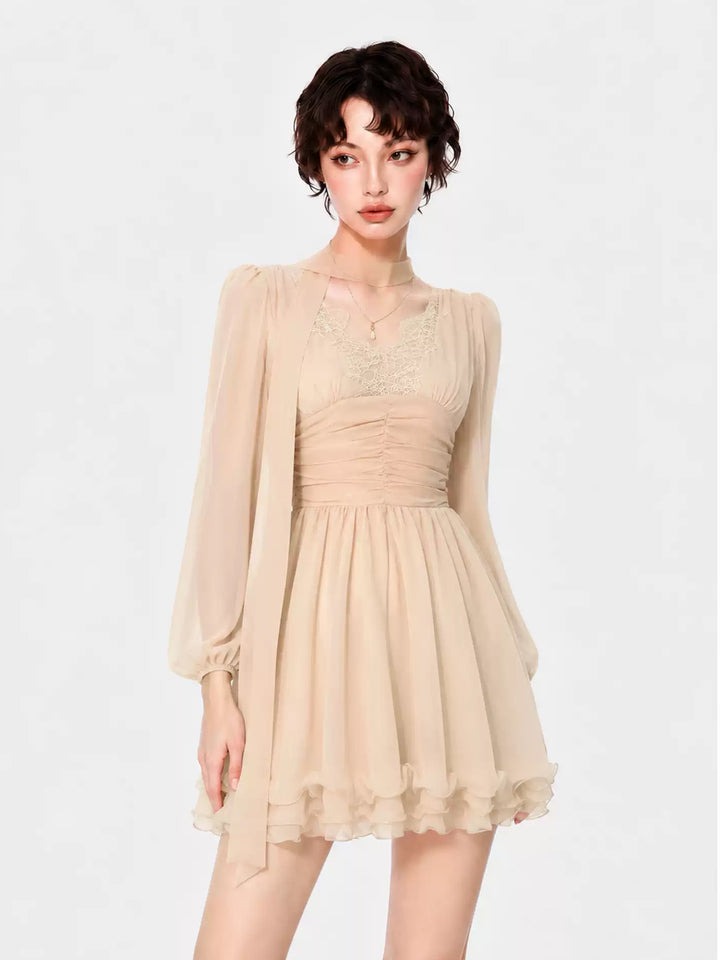 【dress】レースドッキングチュールワンピース Q9106