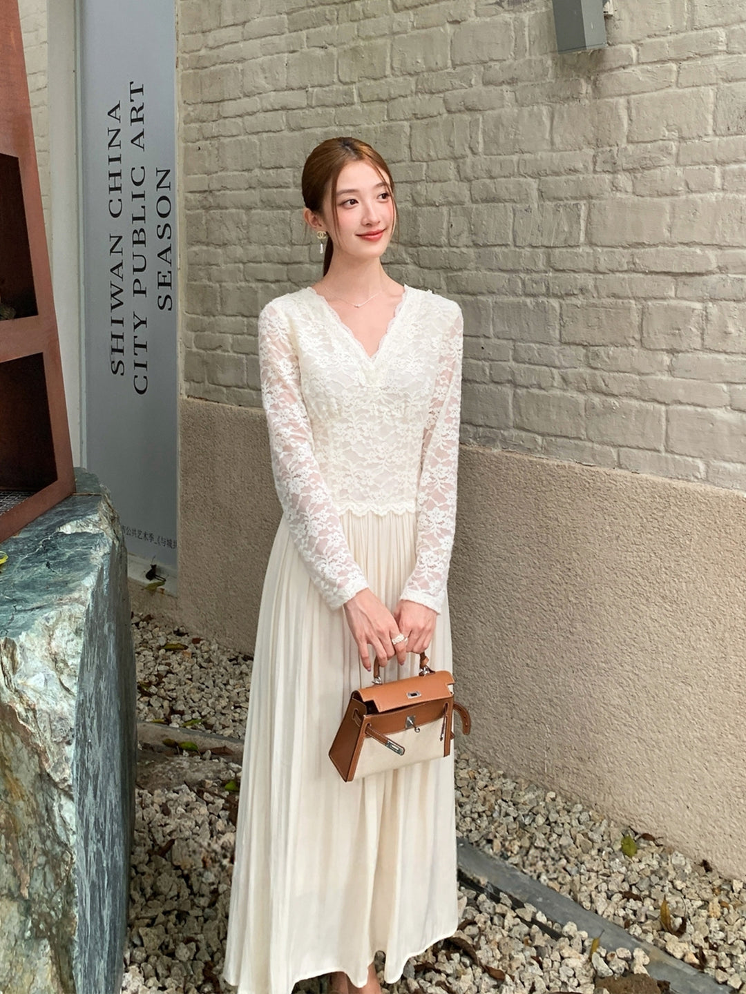 【dress】レースドッキングロングワンピース Q9109