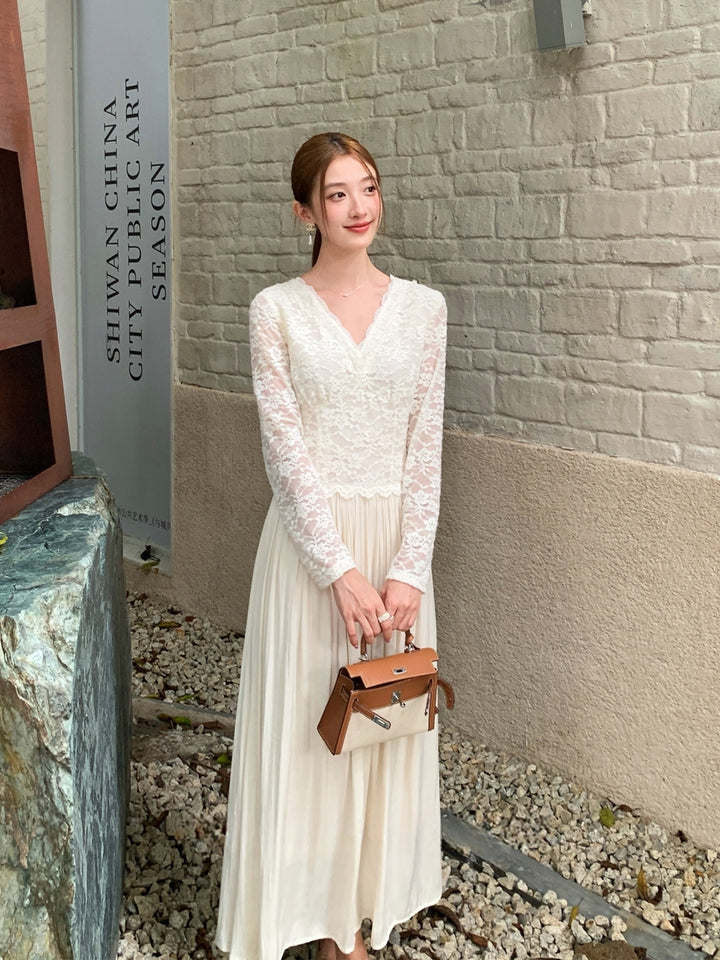 【dress】レースドッキングロングワンピース Q9109