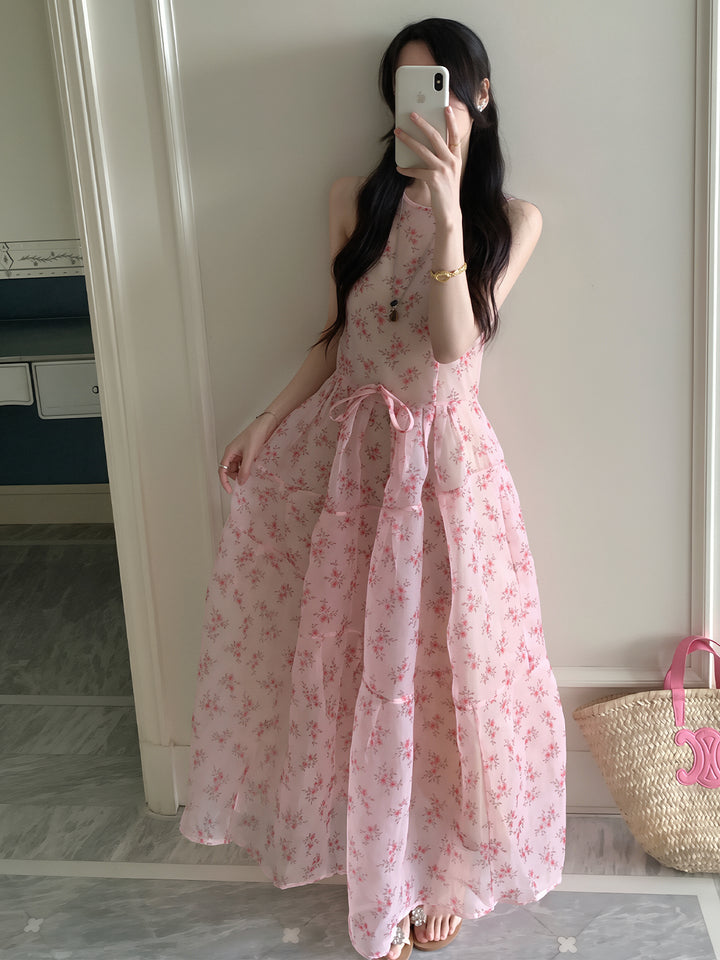 【dress】ノースリーブフラワー柄ワンピース Q8707