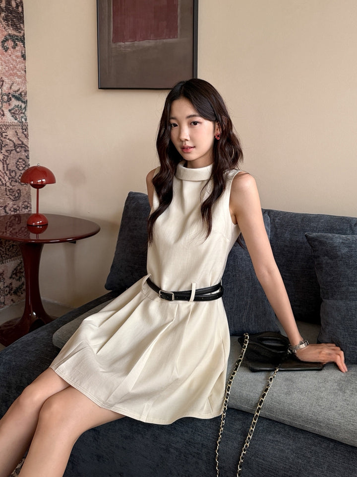 【dress】ベルト付きノースリーブミニワンピース Q8669