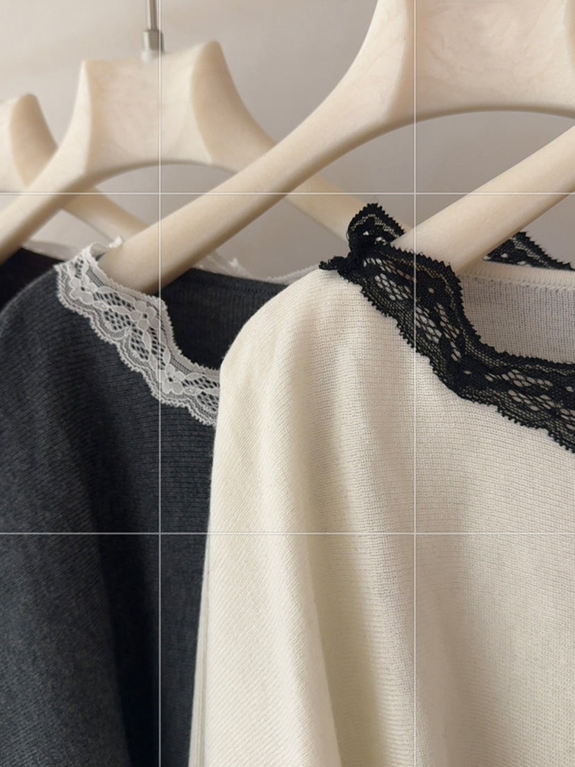 【tops】レースドッキングニットトップス Q9158