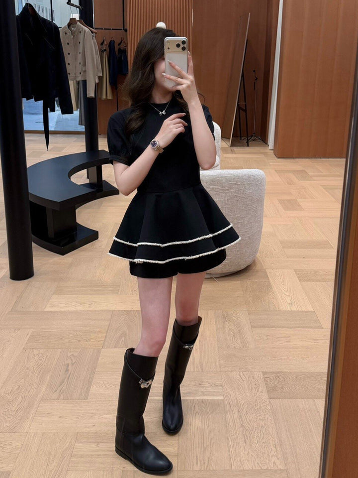 【dress】半袖ミニティアードワンピース Q9032