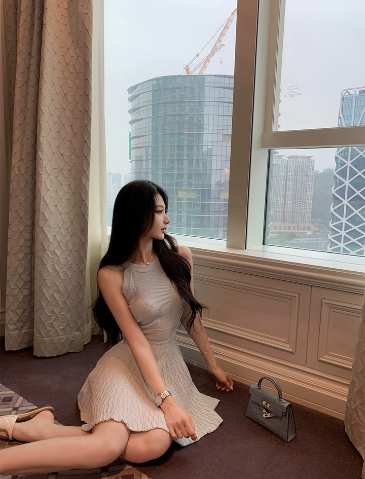 【dress】ホルターネックニットミニワンピース Q8545