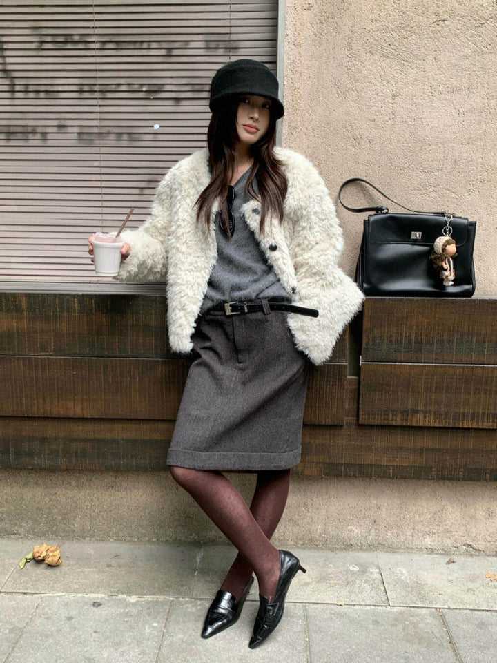 【outer】2色展開ファーコート Q9285
