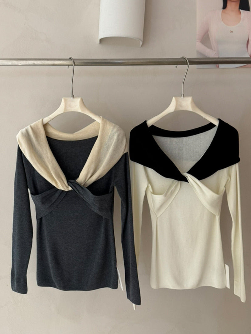 【tops】クロスネックニットトップス Q9144