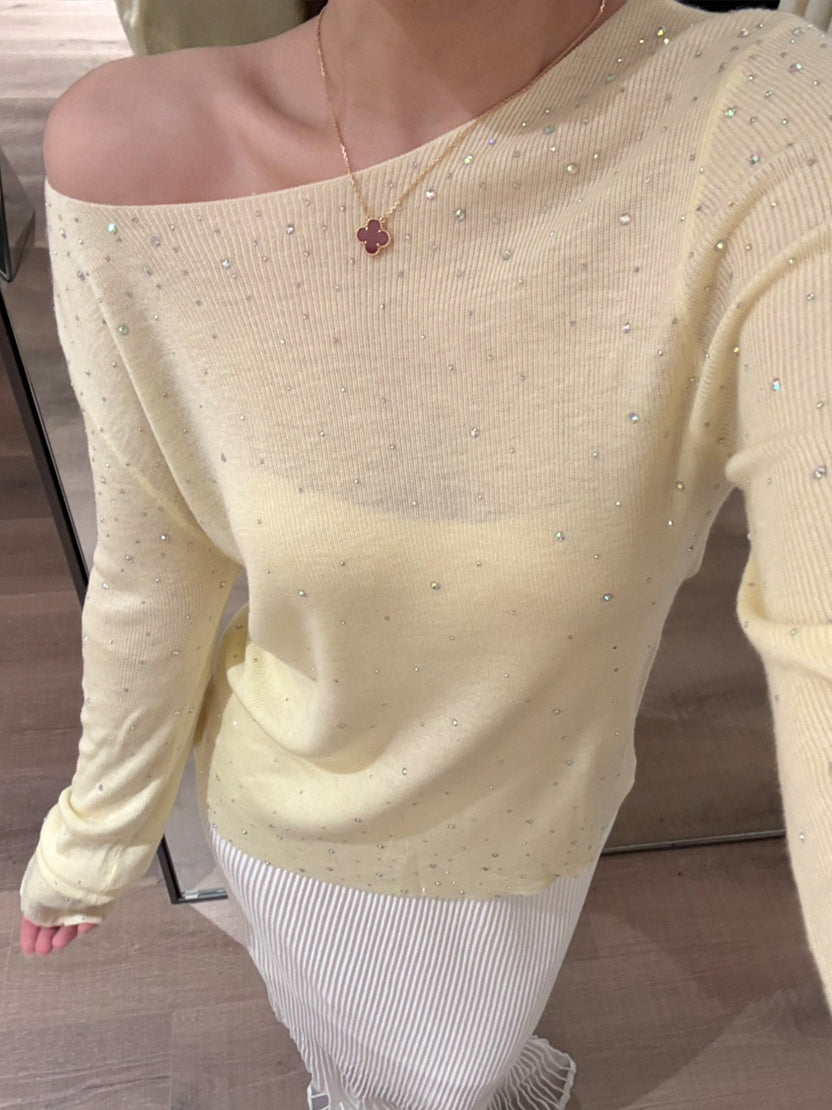 【tops】ラインストーン付きニットトップス Q9141