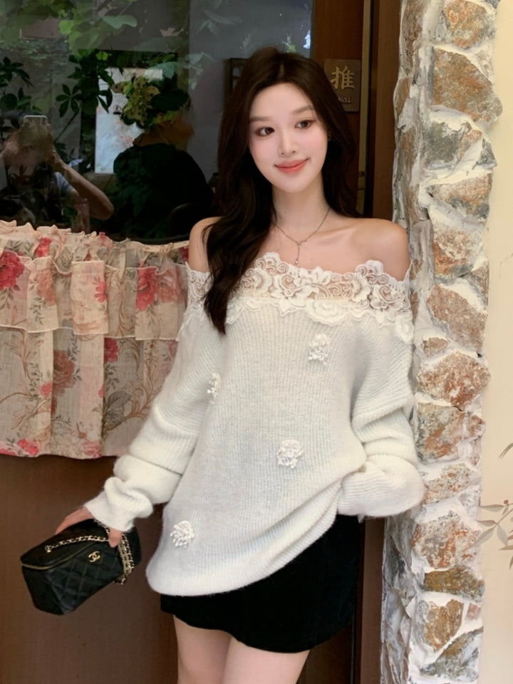 【tops】レースドッキングニットトップス Q9258